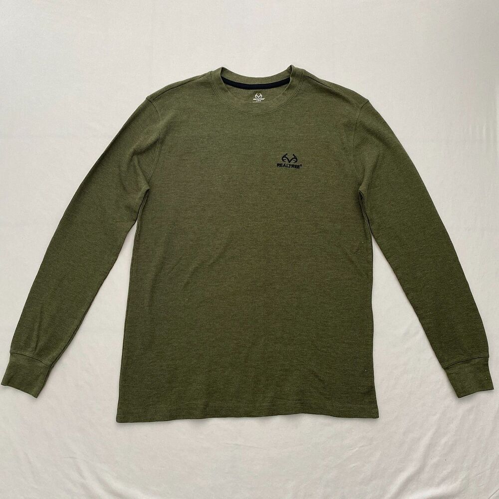 Realtree Waffle Knit Shirt Mens Large Green Thermal Pullover Outdoor Gorpcore